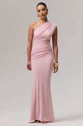 Mardi | Pink Asymmetric Maxi Dress With Ruching