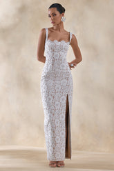 Zarisse | White Lace Square-Neck Maxi Dress