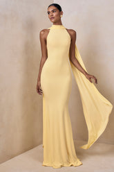 Cordy | Lemon High-Neck Maxi Dress With Cape